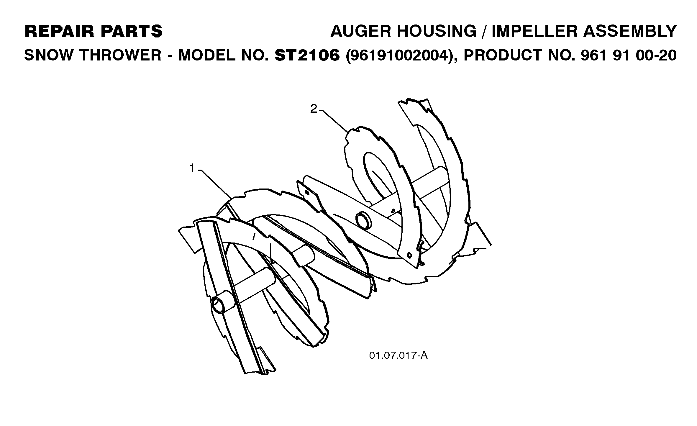 Auger housing and impeller 532421072, 532421073