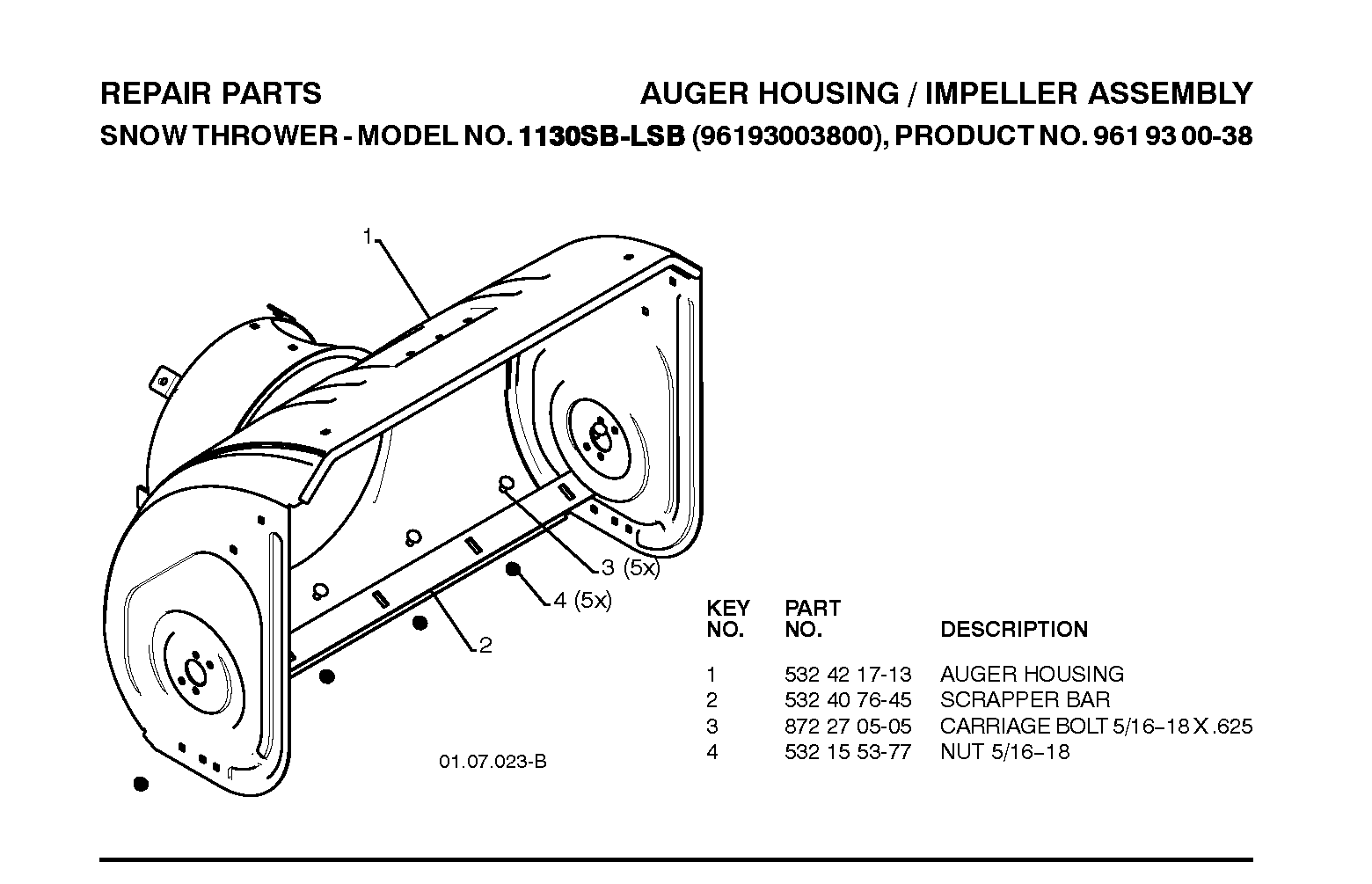Auger housing and impeller 532421713, 532435830, 872270505, 532155377