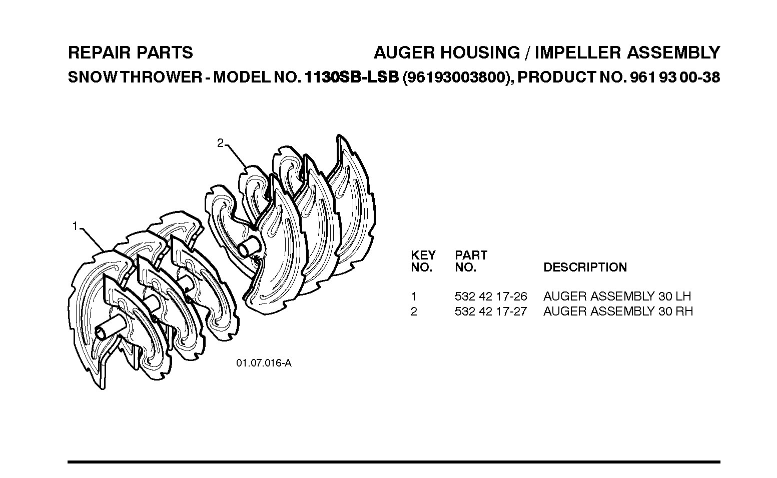 Auger housing and impeller 532421726, 532421727