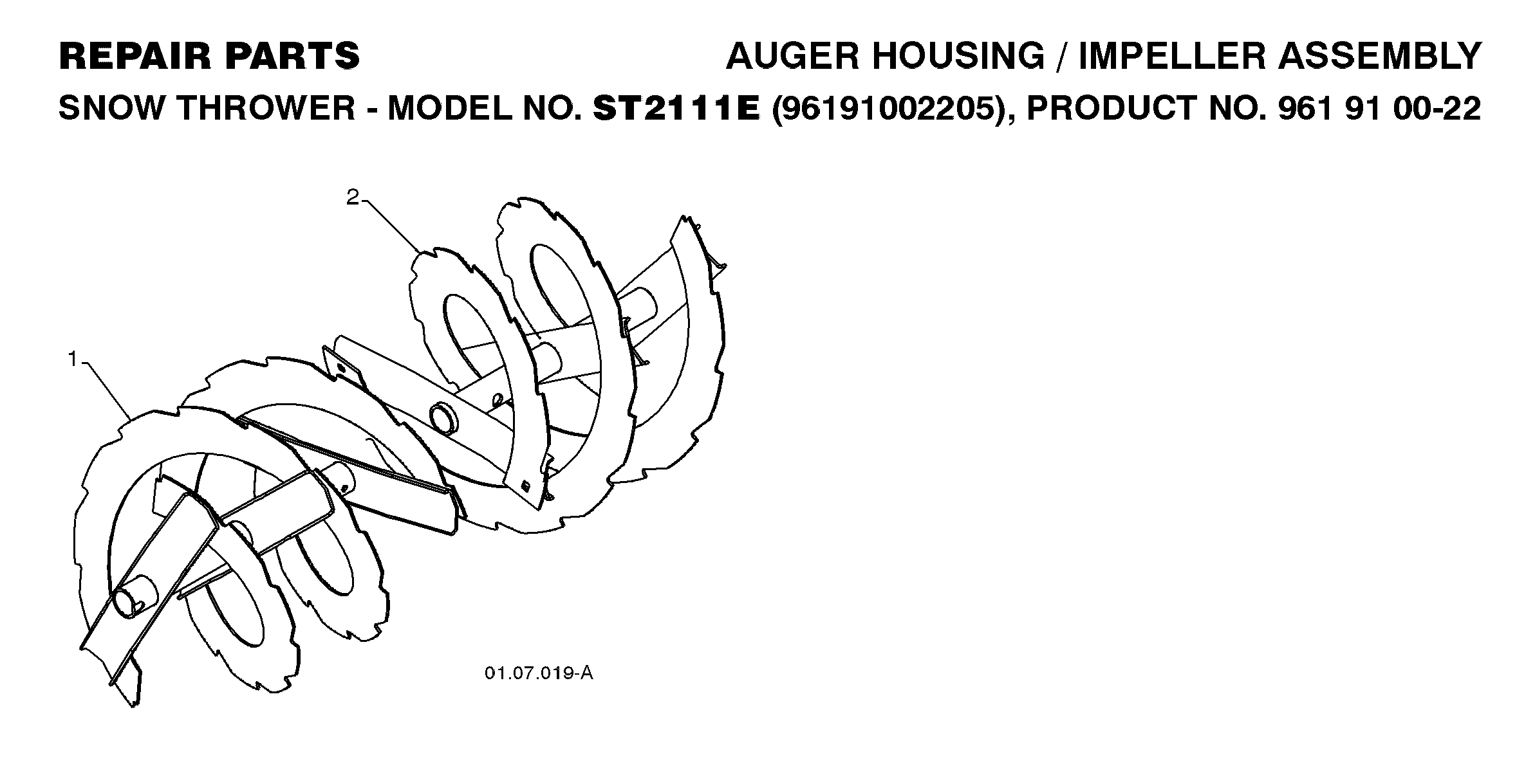 Auger housing and impeller 532421124, 532421125