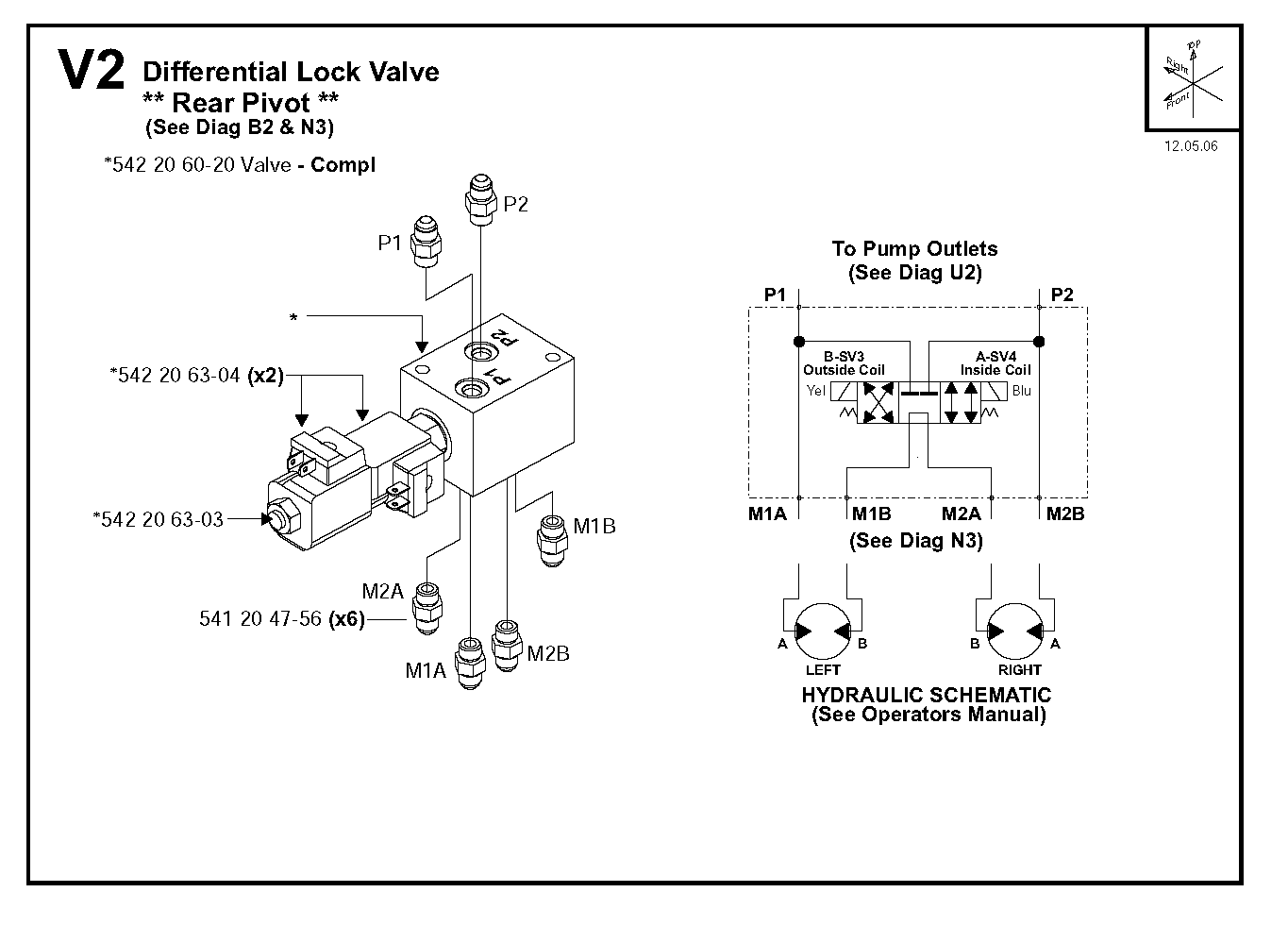 Differential lock valve, rear pivot 542206303, 542206304, 541204756, 542206020